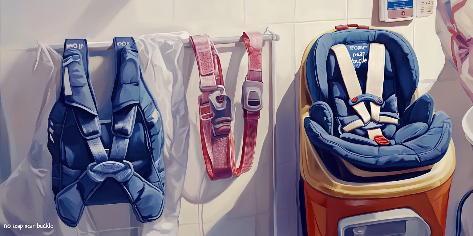 Harness laid flat to air dry; buckle under running water; cover on drying rack; following manual instructions